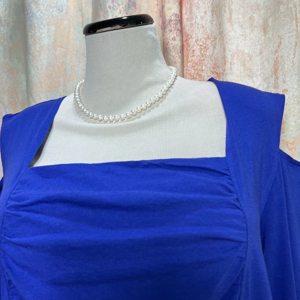 📌The Pyramid Collection Royal Blue Cold Shoulder Waterfall Front Top - Picture 3 of 15